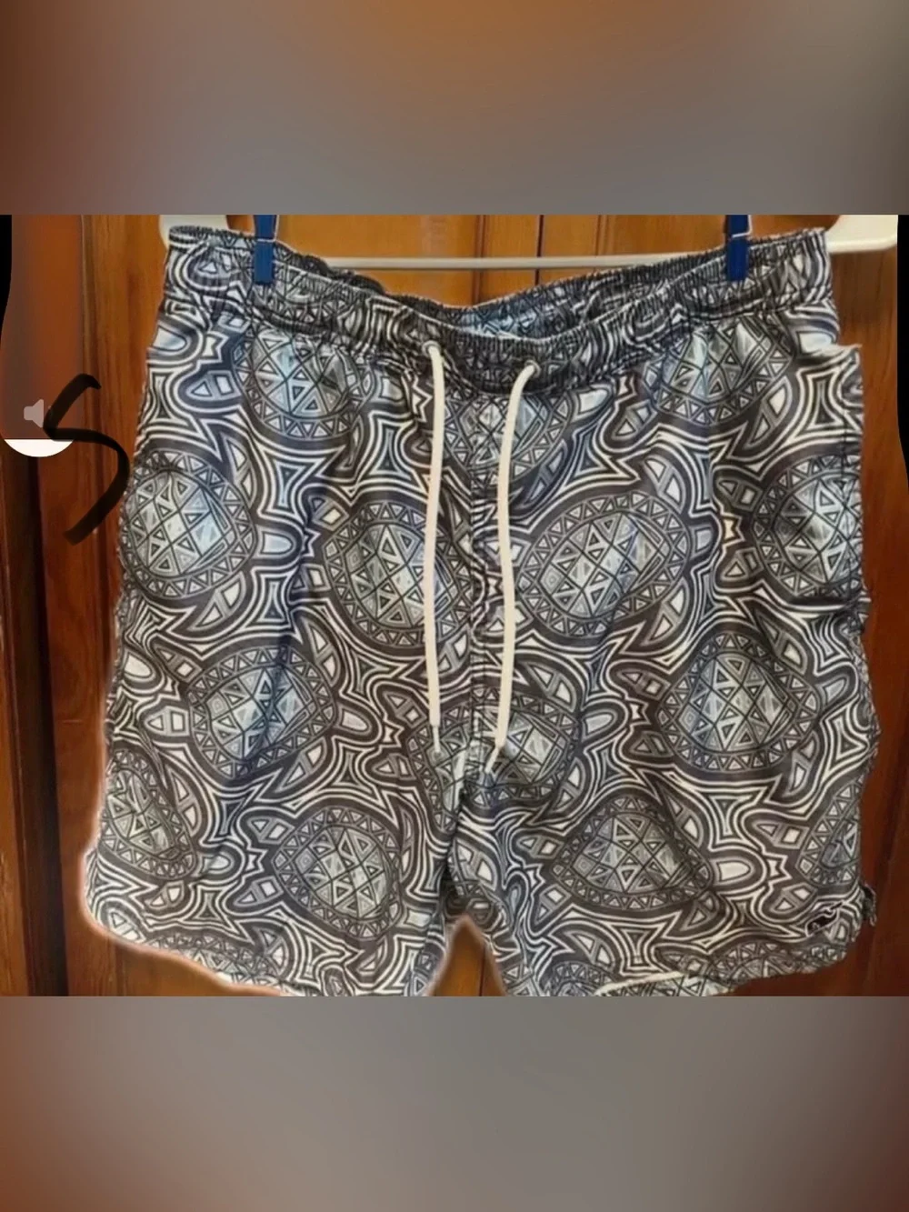 Men's Black & White Geometric Swim Shorts
